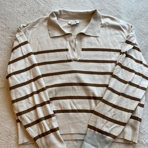 Women’s Calvin Klein Striped Brown & Cream Polo Lightweight Sweater (NWOT)